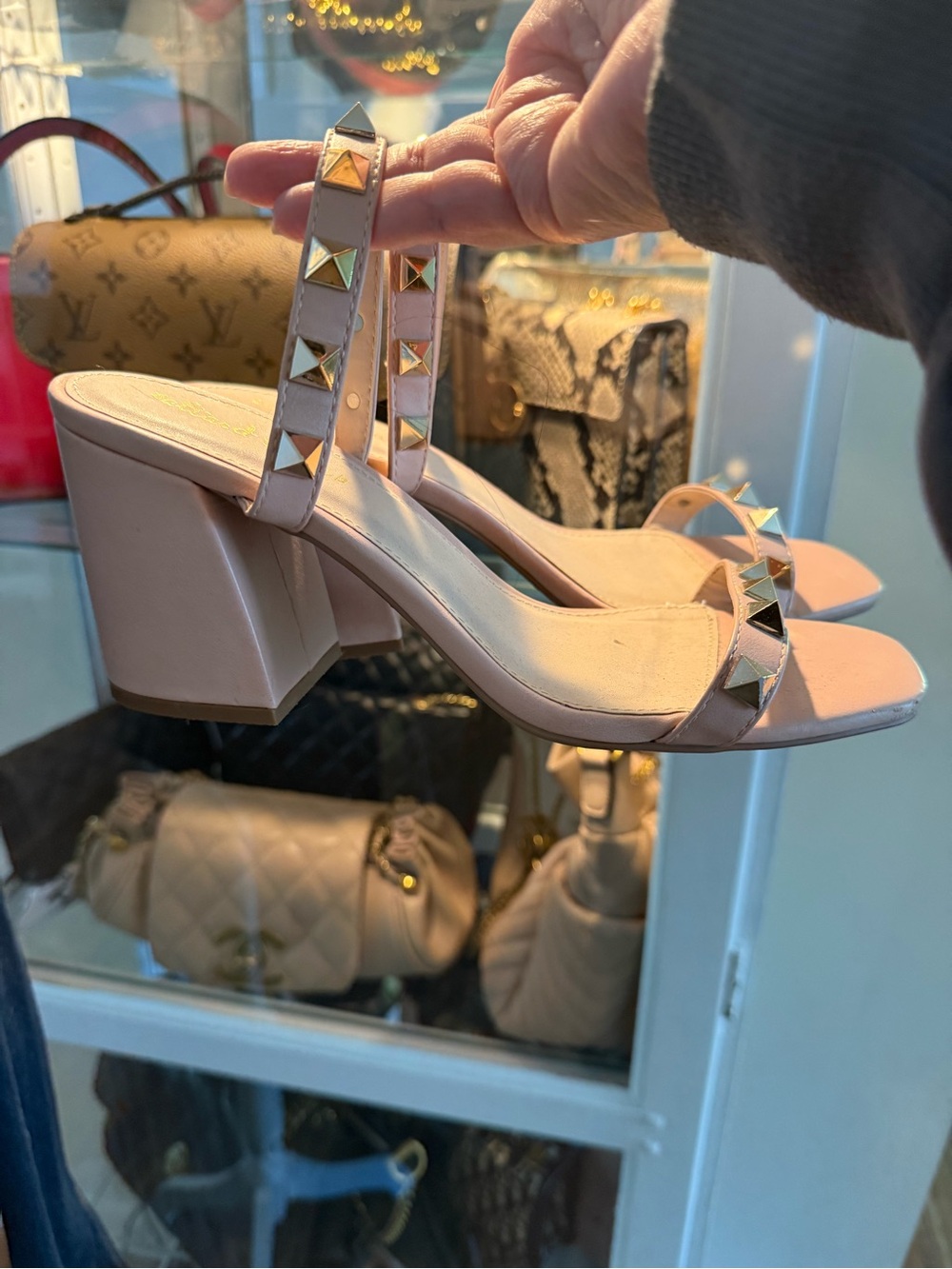 Stud-Embellished Block Heel Sandals - Blush